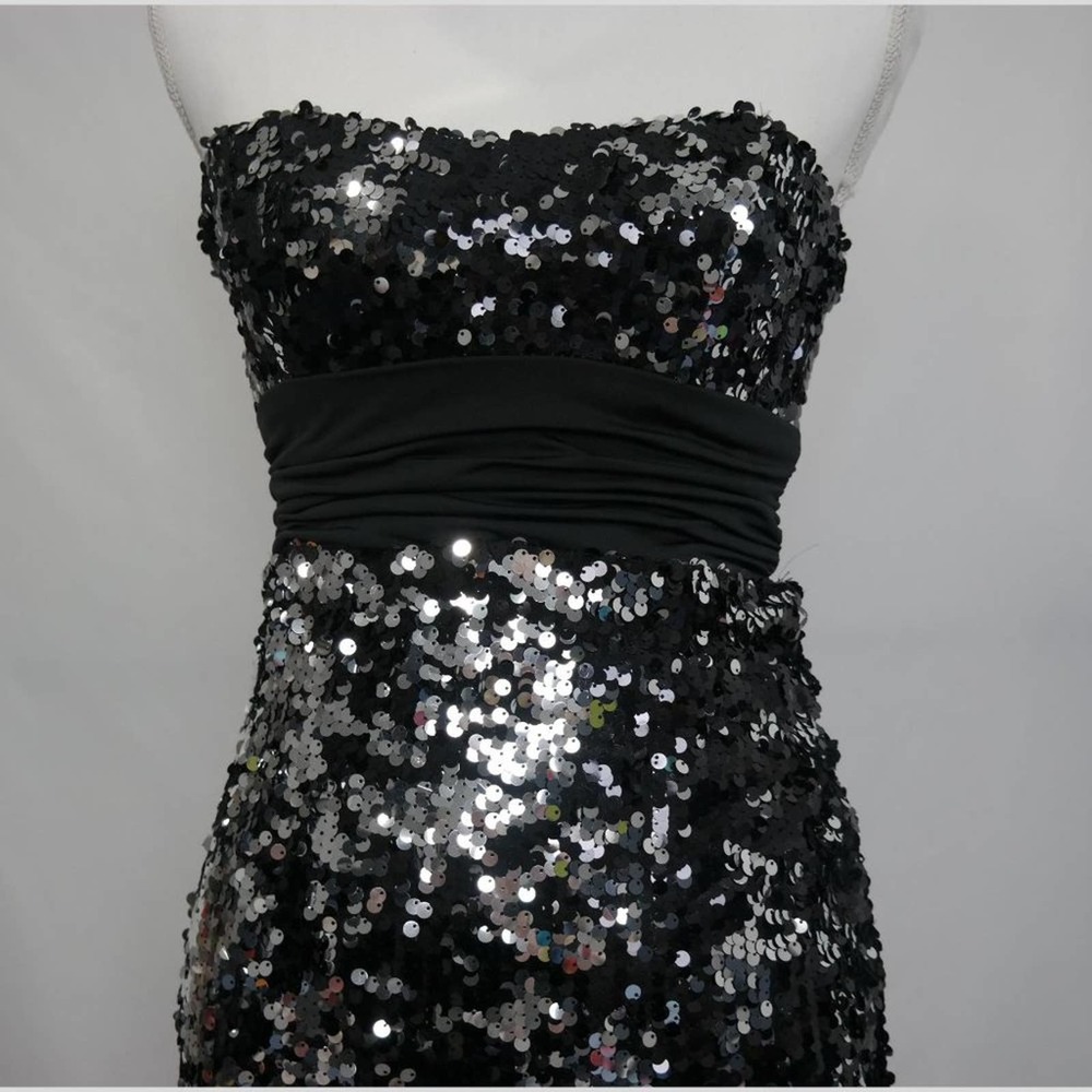Xtraordinary Strapless, Black/Silver Flip Sequins, Bodycon Mini Cocktail Dress